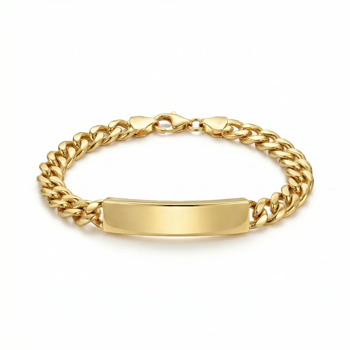 18K gold Mazimo collection ID chain bracelet with Cuban link design and polished plate, 11.60 grams