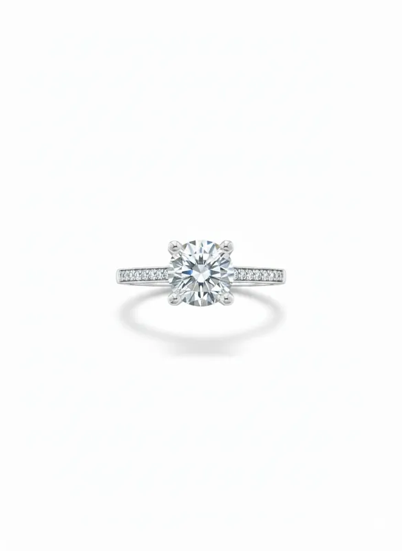 18K white gold solitaire ring with zircon (American diamond) center stone and pavé band, 3.00 grams